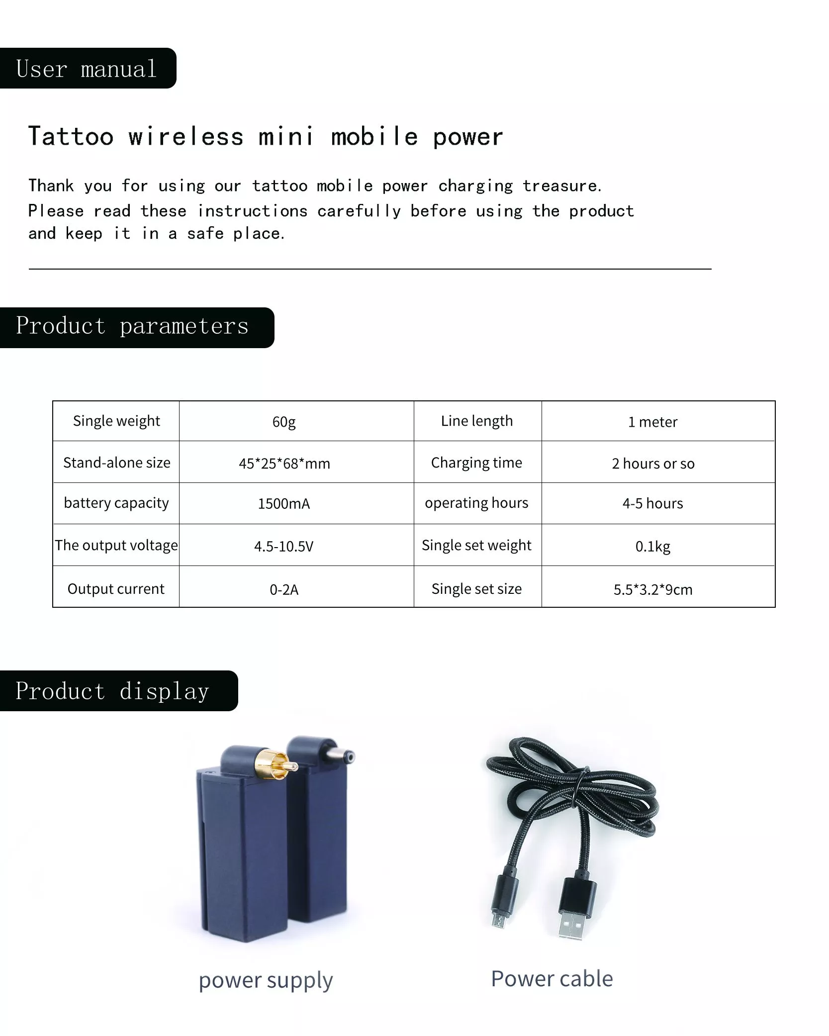 Alimentatore portatile per tatuaggio Banca di alimentazione portatile per macchinetta per tatuaggi