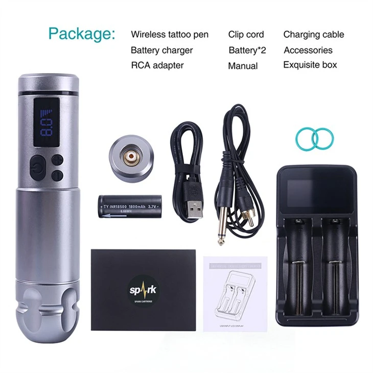 Fornitura professionale wireless per tatuaggi Spark Tattoo Machine da 2 batterie