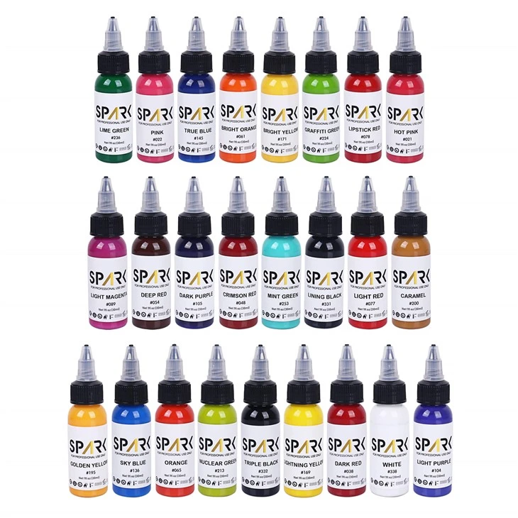 Spark 25 set 1 oz premium organico permanente lungo - Colore duraturo inchiostro tatuaggio liscio veloce per body art e tatuaggio