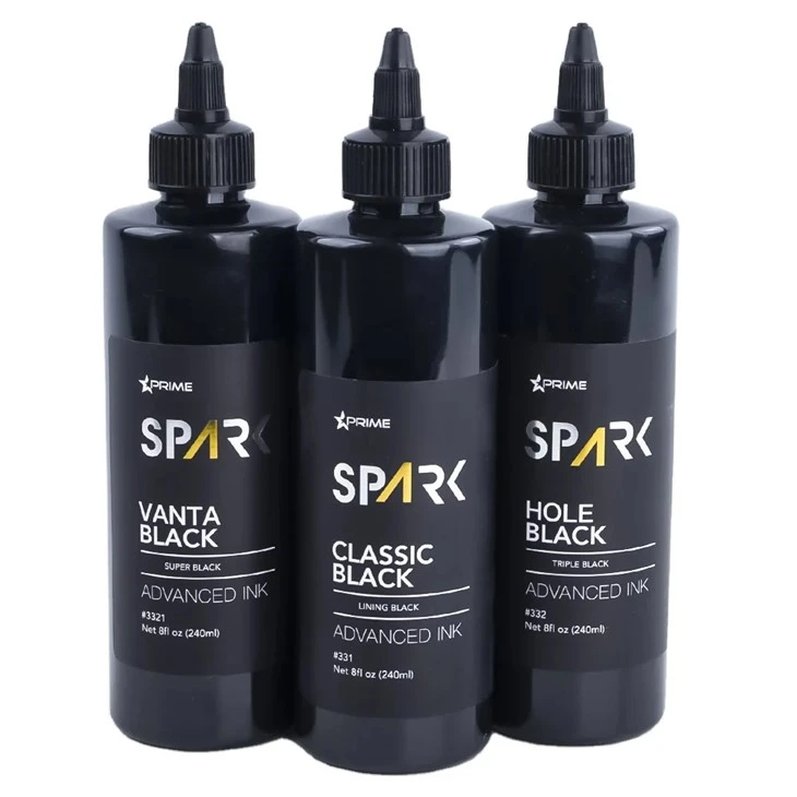 Spark organico organico all'ingrosso da 120 ml/4oz Tre tipi di inchiostro di tatuaggio nero per body art