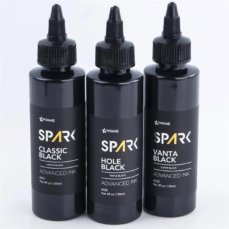 Spark premium 4oz tri - set di inchiostro tatuatore nero tonalità: classico, buco e vanta nero per tatuaggi superiori e body art