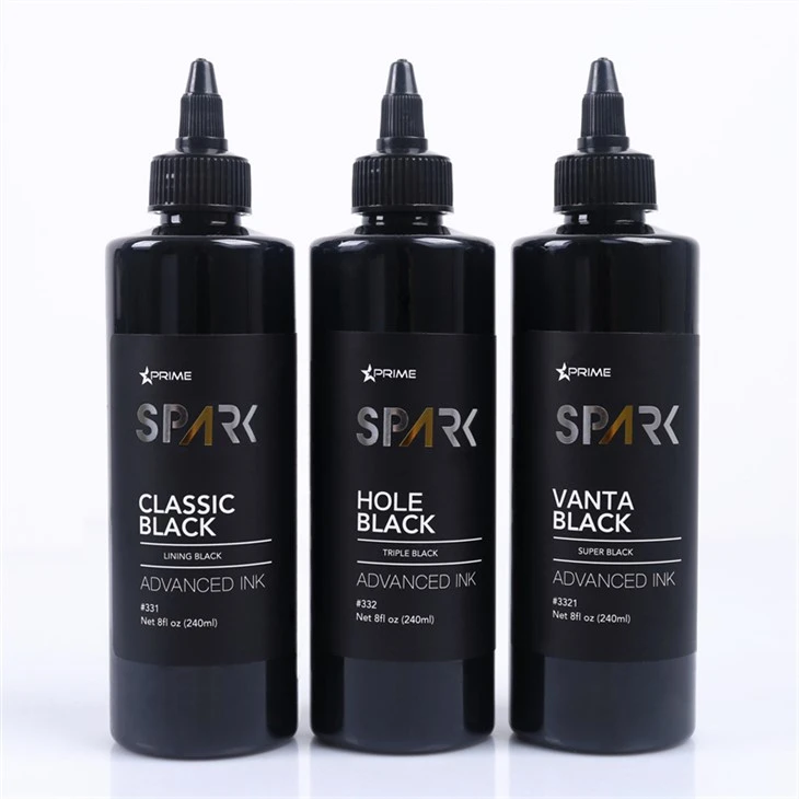 Display per inchiostro per tatuaggio professionale con inchiostro per tatuaggio Black Spark, serie di inchiostri neri da 8 OZ