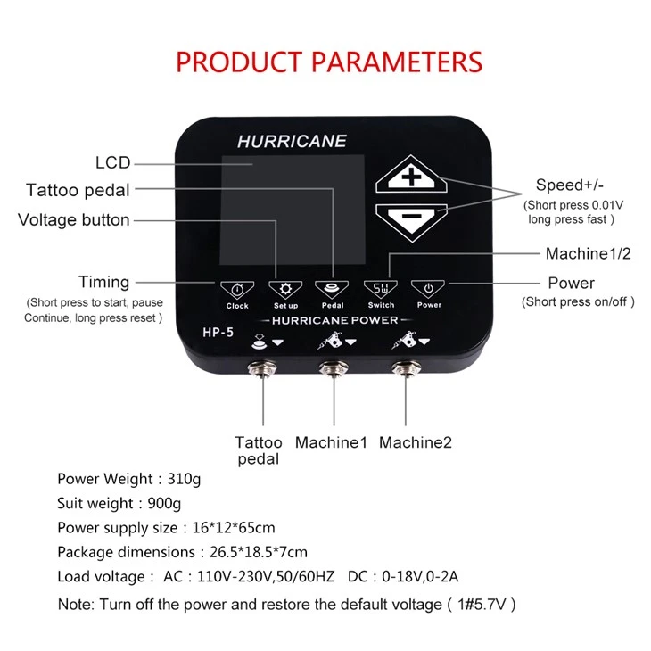 Alimentatore per tatuaggi digitali Hurricane Electric per body art