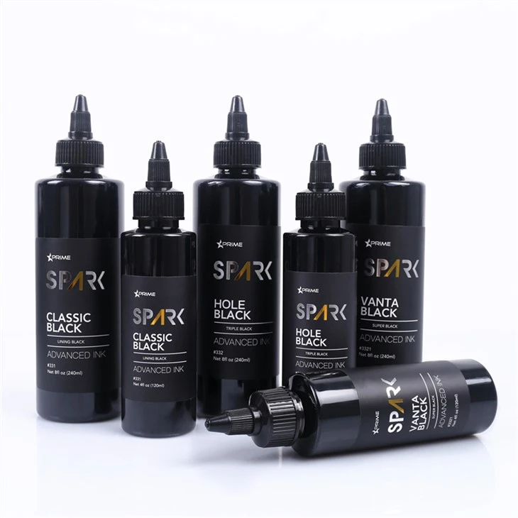Set di inchiostri per tatuaggi Super Black 8OZ serie di inchiostri neri Vanta Black Spark